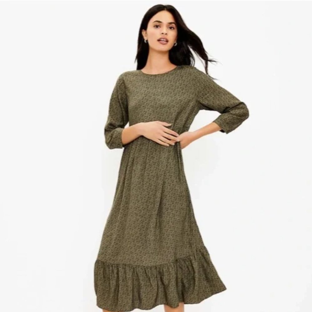 Tiered Green Midi Dress - Loft (NWT)